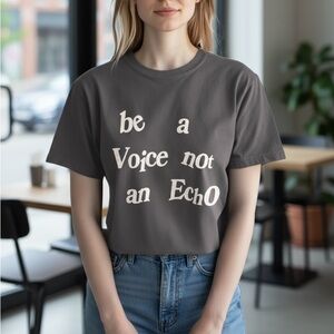 NEVER STOP womens worn in grey inspirational varsity message tee shirt stand up